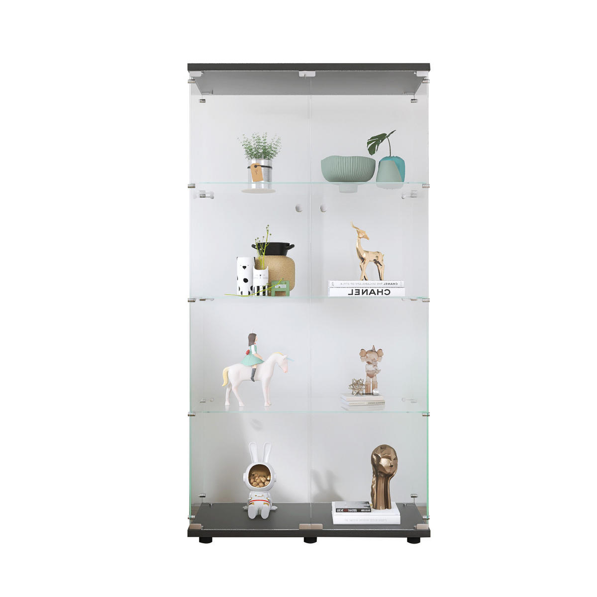 VITRINE Schwarz mit 4 Ebenen & 2 Türen aus Sicherheitsglas - Schwarz, Glas (36.3/164.3/80.5cm) - CASIVA