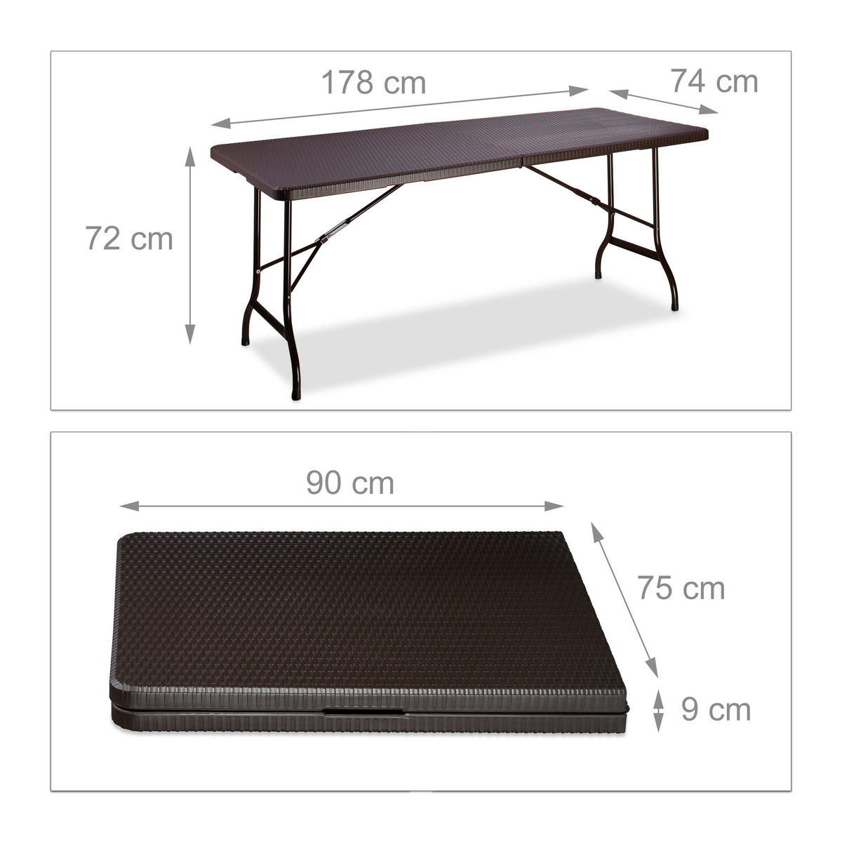 GARTENTISCH - Dunkelbraun, Kunststoff/Metall (74/178/72cm) - Relaxdays