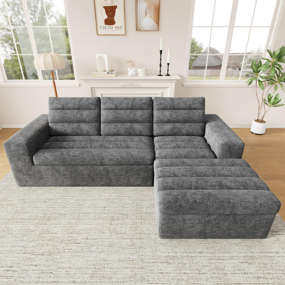 ECKSOFA 253/161/89 cm hellgrau aus Chenille rahmenlos - Hellgrau, Textil (161/253cm) - OKWISH