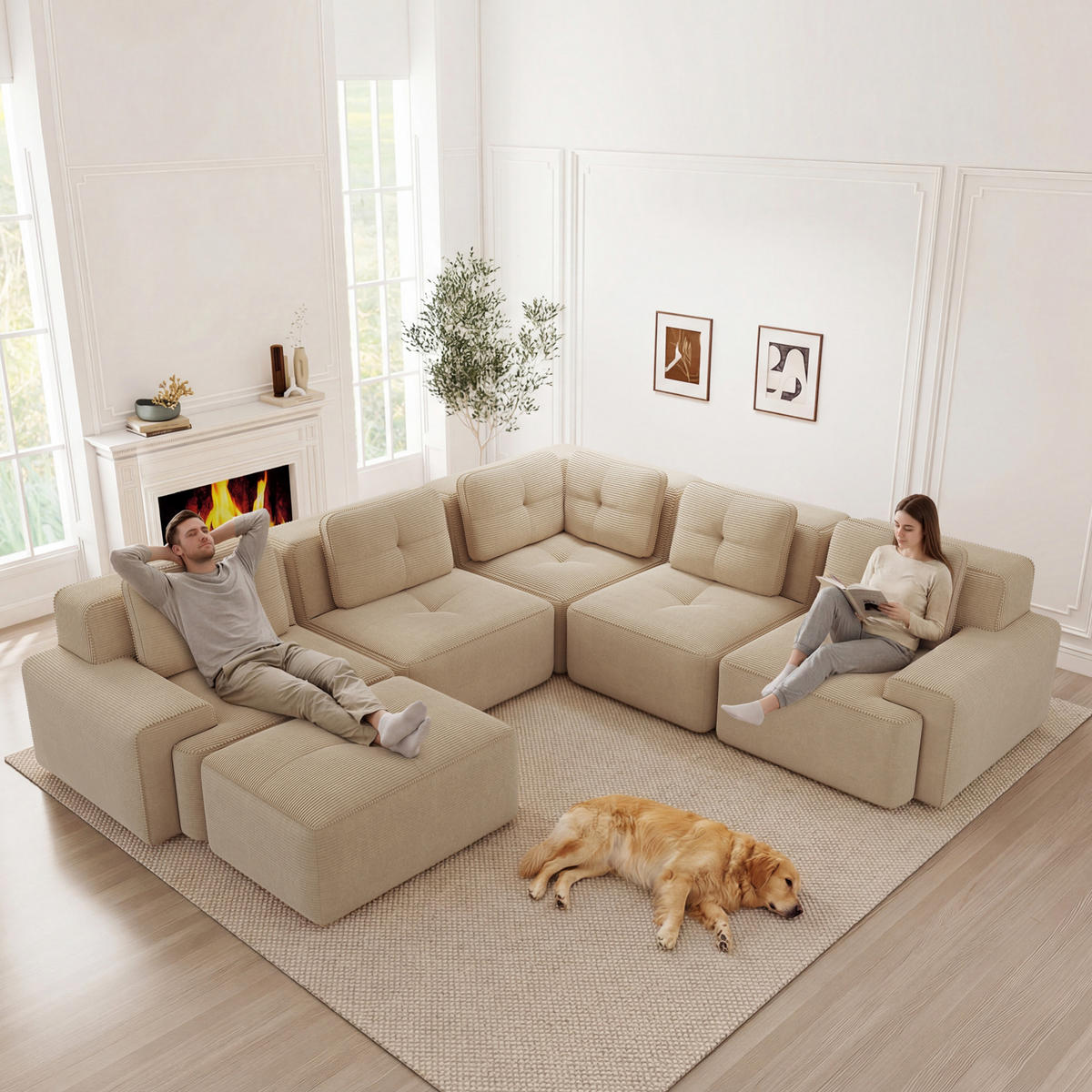 ECKSOFA modular Cord Beige 3er-Set - Beige, Kunststoff (177/297cm) - Meubliv