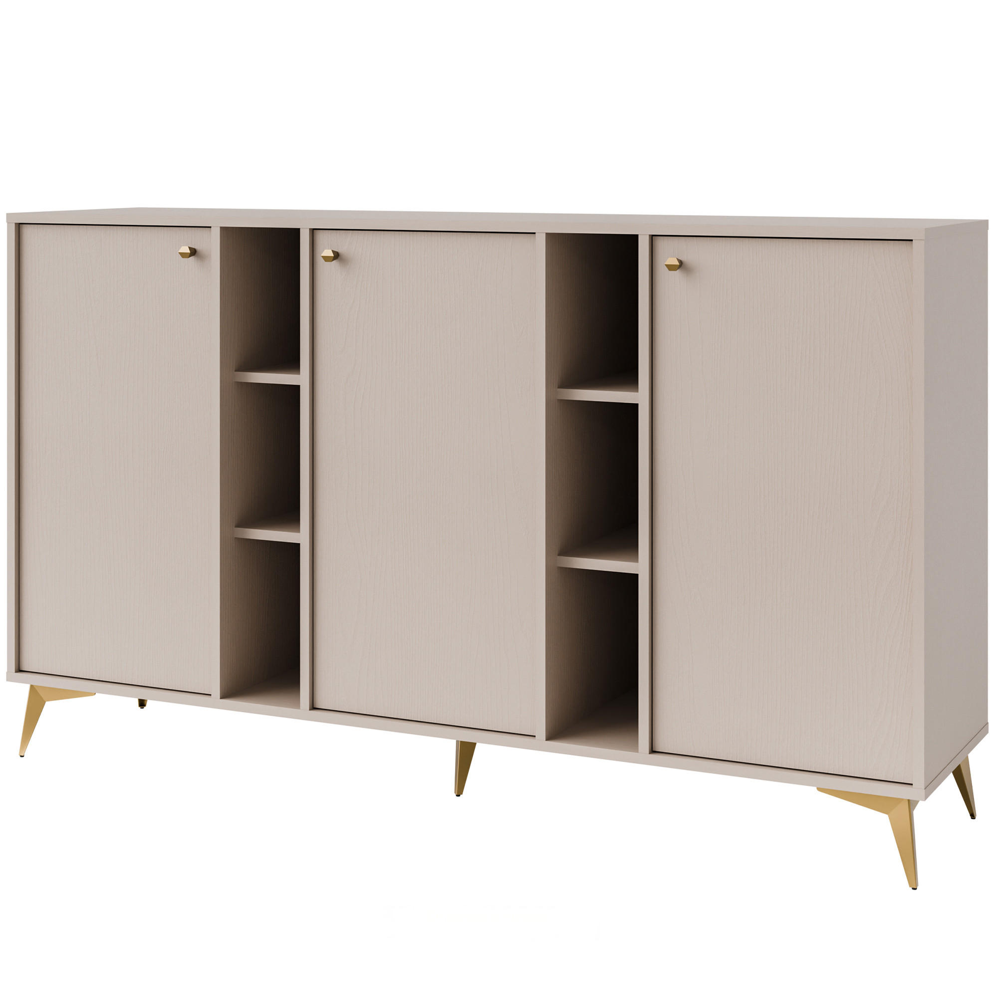 KOMMODE FLOREN, Creme/Gold - Creme, Holzwerkstoff/Metall (157.7/93.5/40.8cm) - KONSIMO®