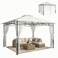PAVILLON, 3x3,6 m wasserabweisend Stabil Gartenpavillon mit Moskitonetz, Doppeldach, für Garten, Terrasse, Schwarz - Schwarz, Metall (360/275/300cm)