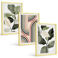 BILDER SET 3er Set - 40x60 cm Goldrahmen - Geometrische Pflanzenmotive - Goldfarben, Kunststoff (40/60cm) - TULUP