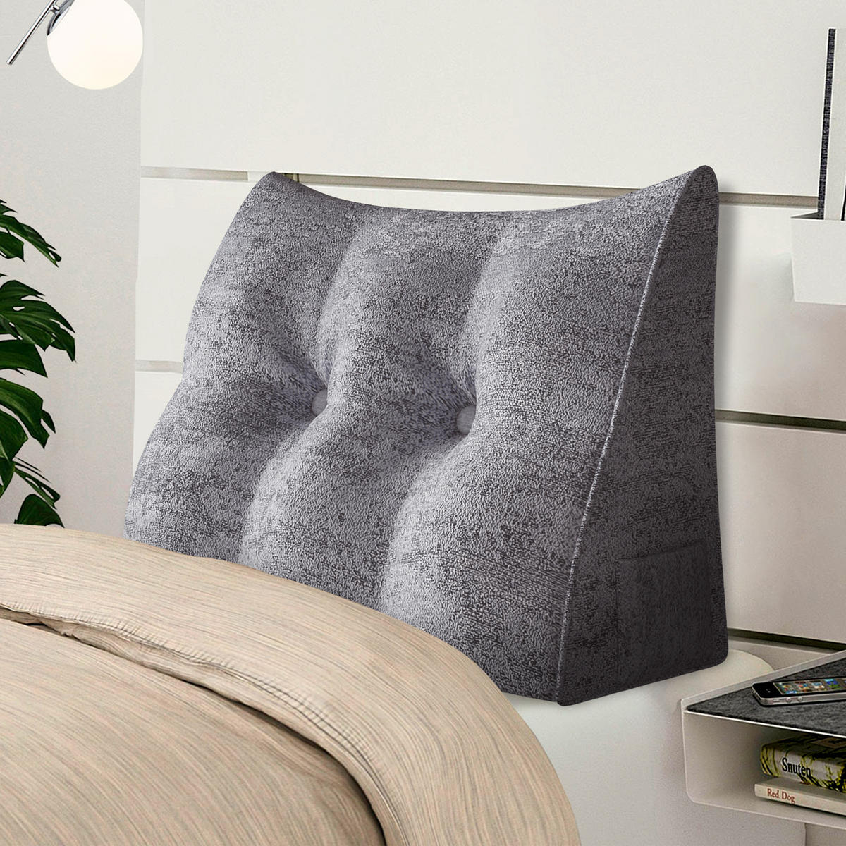 KEILKISSEN Samt Ergonomisches 60cm - Grau, Textil (20/60cm) - Vercart