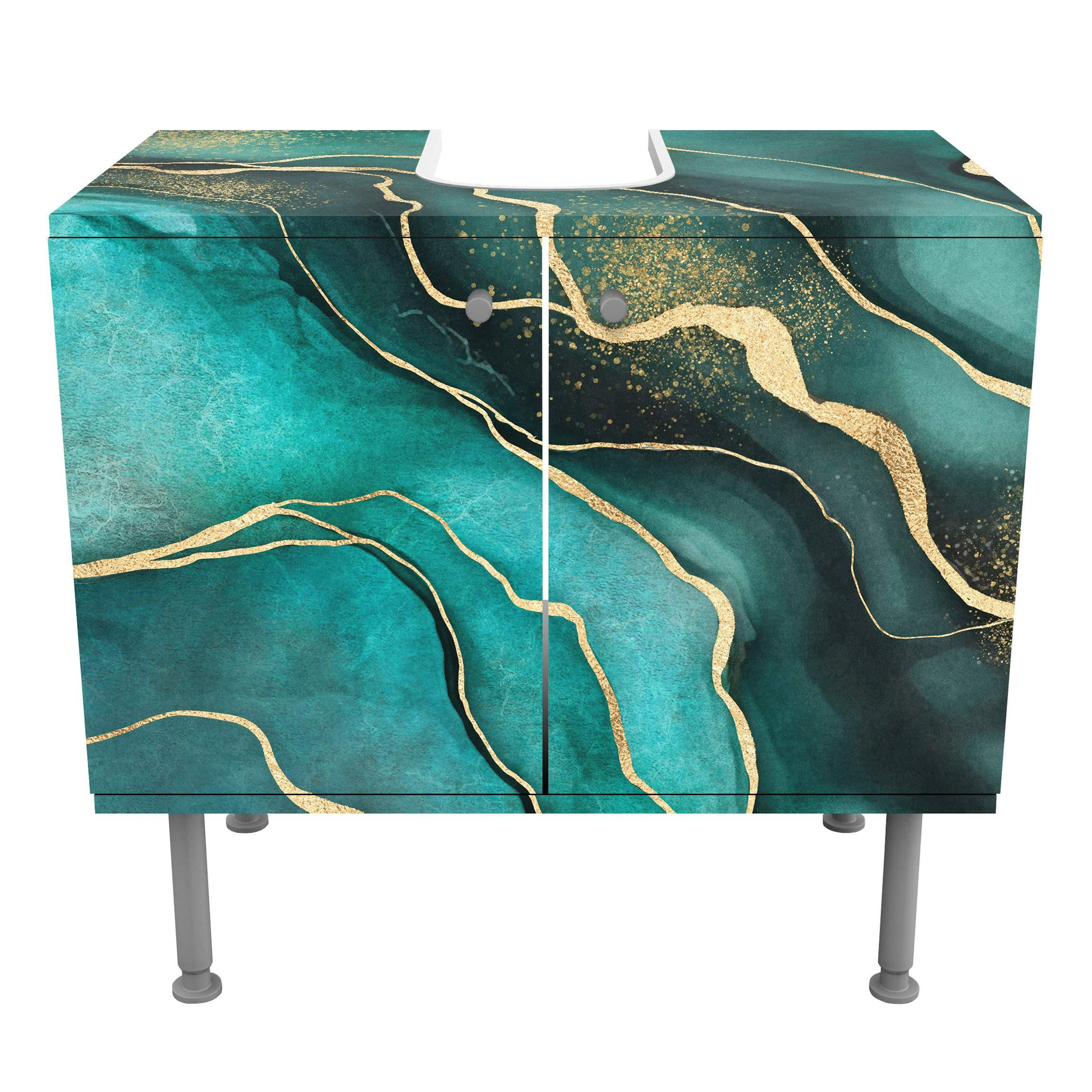 WASCHBECKENUNTERSCHRANK Smaragdfarbener Marmor 60/55/35 cm - Türkis, Holzwerkstoff (60/55/35cm) - Bilderwelten