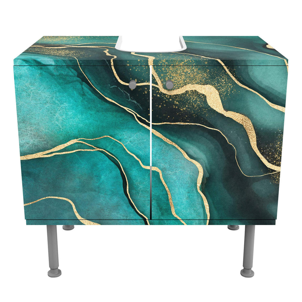 WASCHBECKENUNTERSCHRANK Smaragdfarbener Marmor 60/55/35 cm - Türkis, Holzwerkstoff (60/55/35cm) - Bilderwelten