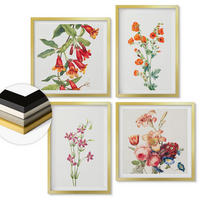 WANDBILDER 4er Set - 50x50 cm & 40x60 cm Goldrahmen - Blumenmalerei im Retro-Stil - Goldfarben, Kunststoff (50/50cm) - ArtPrintCave