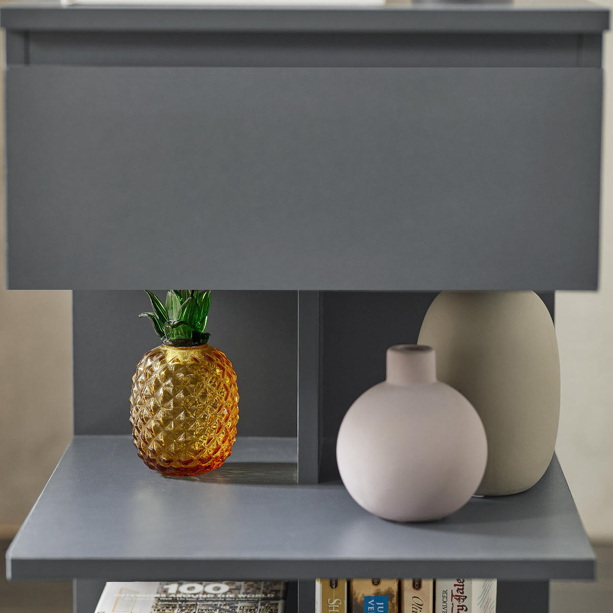 NACHTTISCH 2er Set, Beistelltisch Grau 39x39x65 cm - Grau, Holzwerkstoff (39/65/39cm) - SoBuy