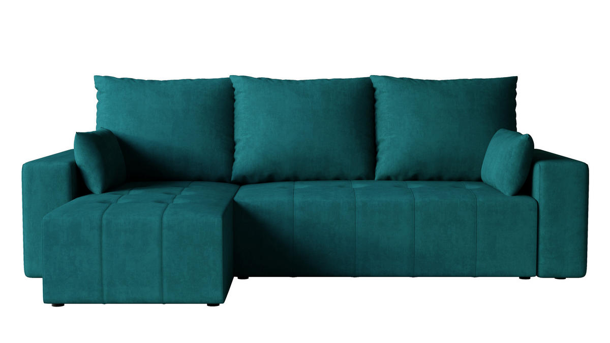 ECKSOFA Tico mit Bettkasten und Schlaffunktion, L-Form/XL-Form, Velourstoff, Universal - Türkis, Holzwerkstoff (246/145cm) - 4ALL HOME