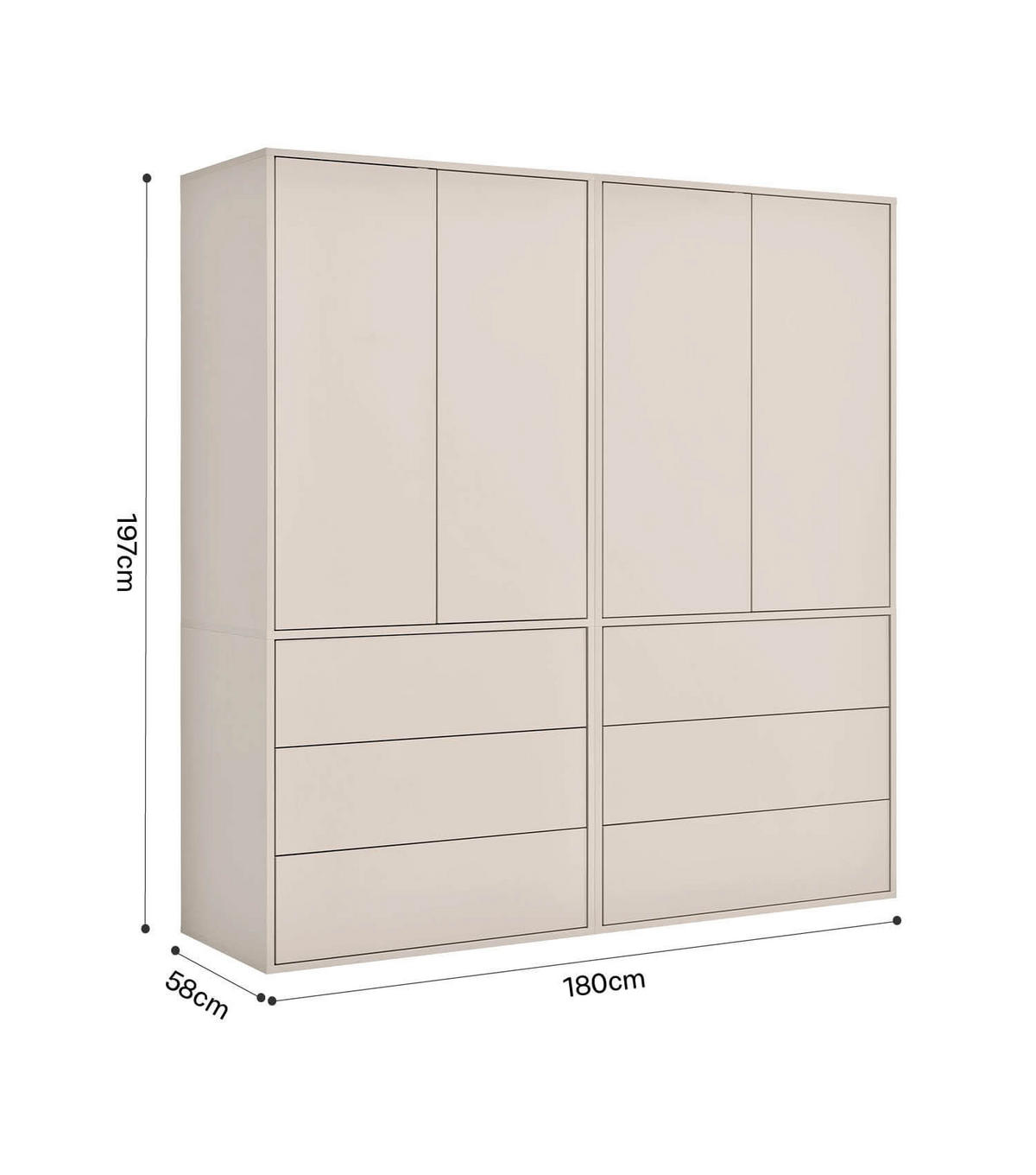 KLEIDERSCHRANK Der Robe - Beige, Holzwerkstoff (180/197/58cm) - Mokebo
