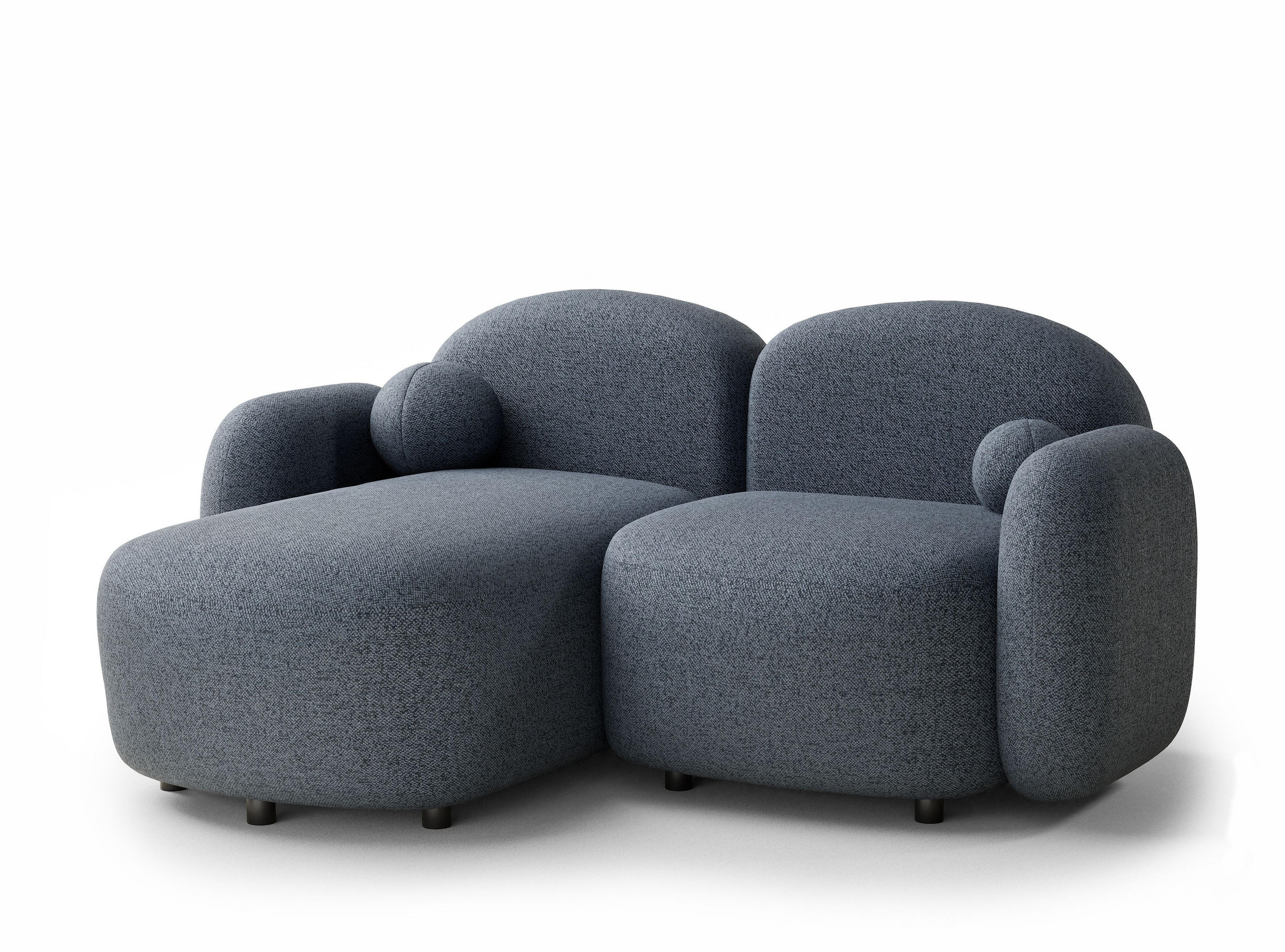 ECKSOFA Bahama Blau grau Webstoff - Links Seite - Blaugrau/Schwarz, Holz/Holzwerkstoff (146/190cm) - Maison de Reve