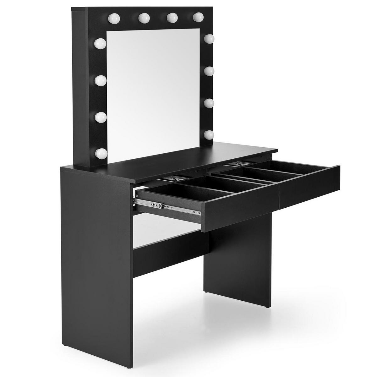 SCHMINKTISCH FABIOSO Schwarz, mit Spiegel und Beleuchtung - Schwarz, Glas/Holz (94/140/43cm) - KONSIMO®