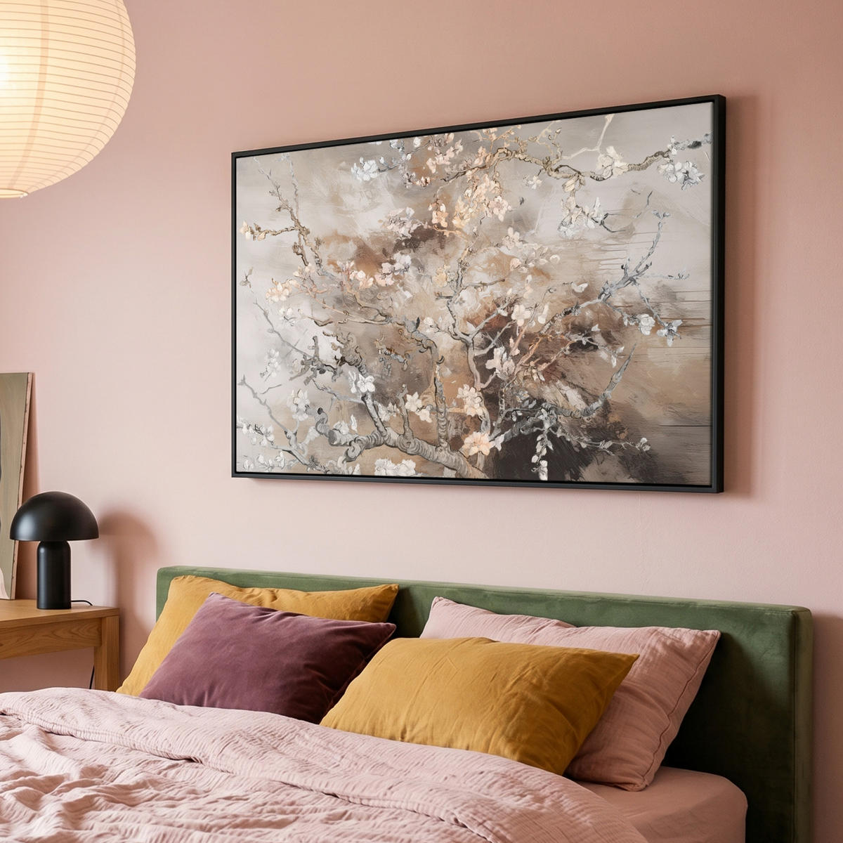 LEINWAND Bilder mit Rahmen - Mandelblüte - Kunst - Van Gogh - Beige - Abstrakt - 150x100 - Braun, Textil (150/100cm) - MuchoWow