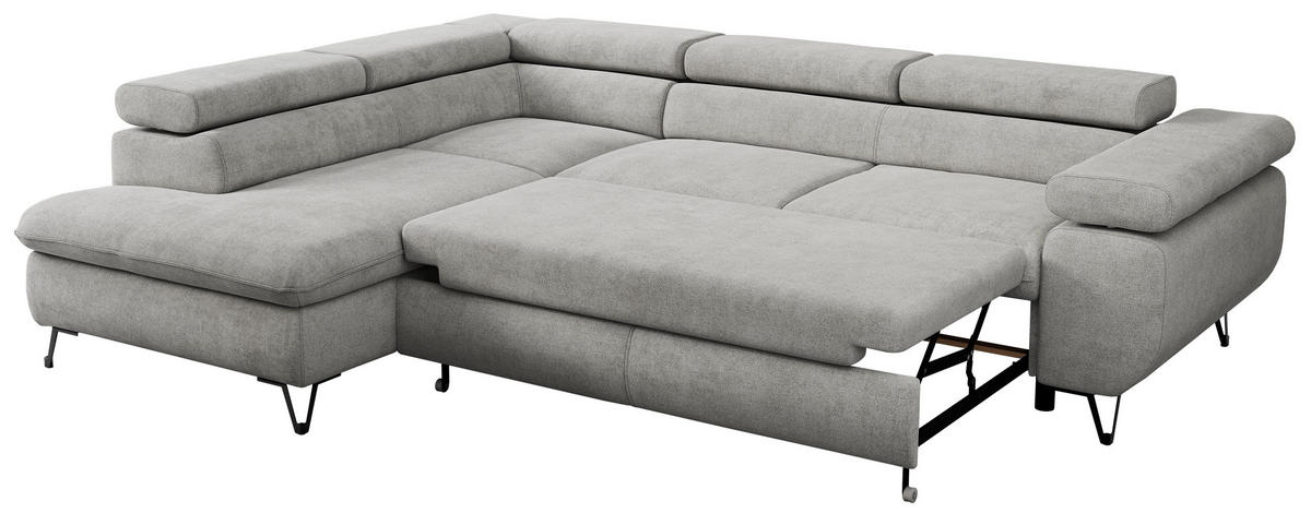 ECKSOFA PEDRO L Hellgrau Struktur - Links Seite - Hellgrau/Schwarz, Textil/Metall (208/273cm) - MKS