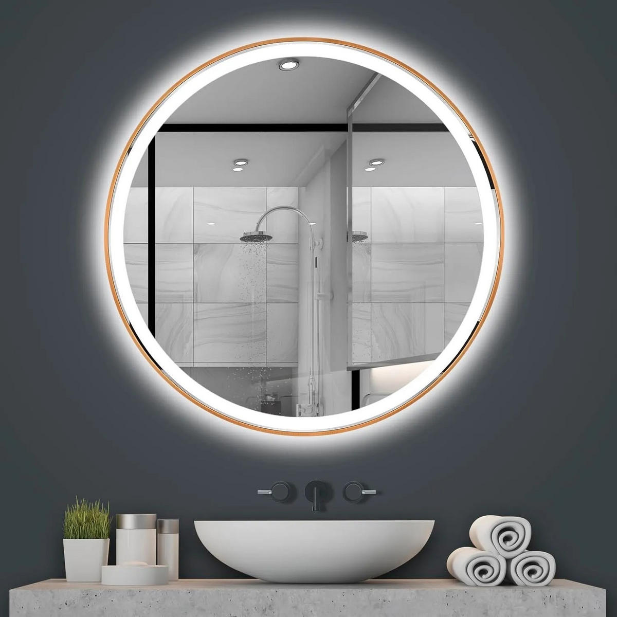 SPIEGEL Rea Led 90cm Mmj Brush Copper - Kupferfarben, Glas (90/90/90cm) - REA