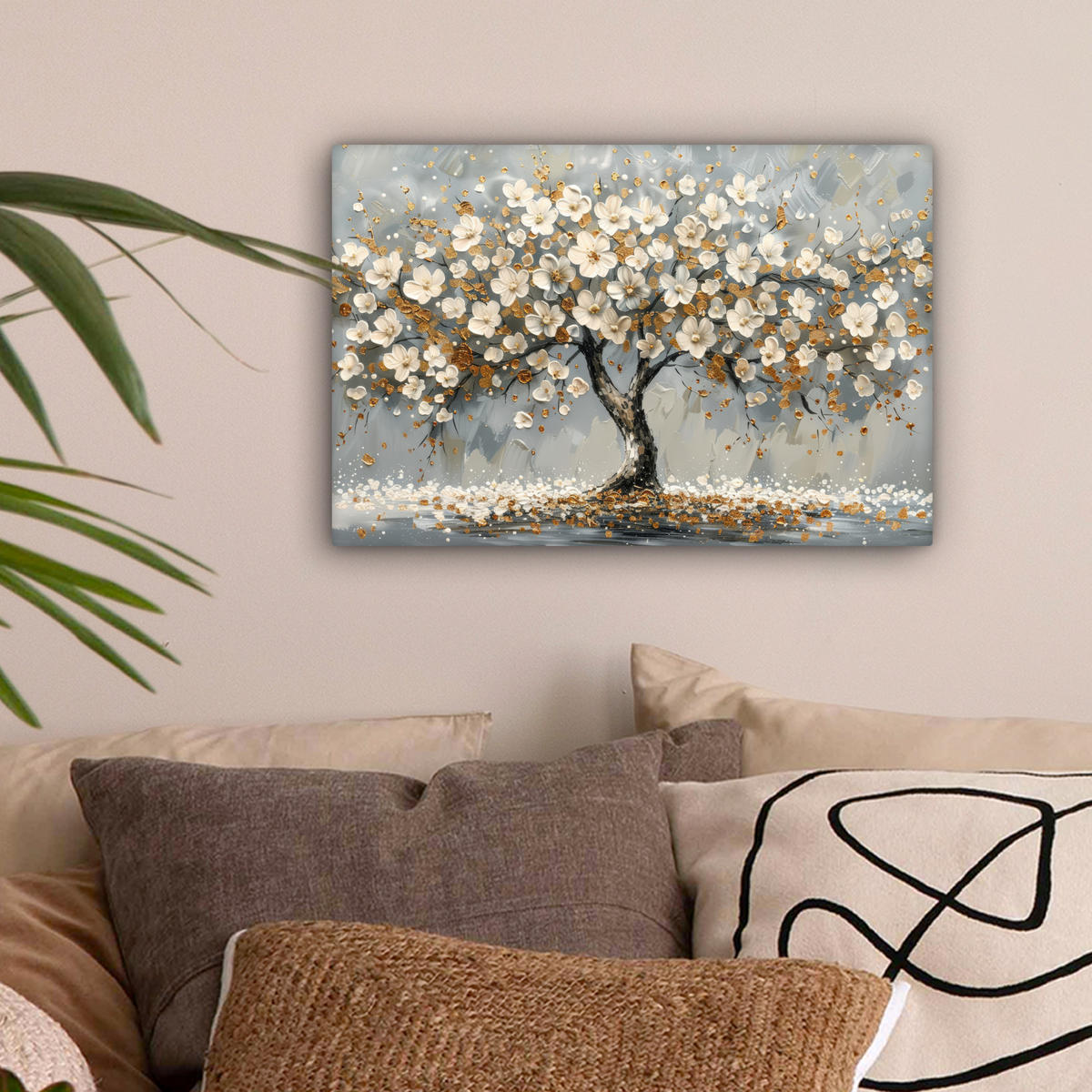 LEINWANDBILD Baum - Blumen - Weiß - Natur - Kunst Deko Schlafzimmer 30x20 cm - Weiß, Textil (30/20cm) - MuchoWow
