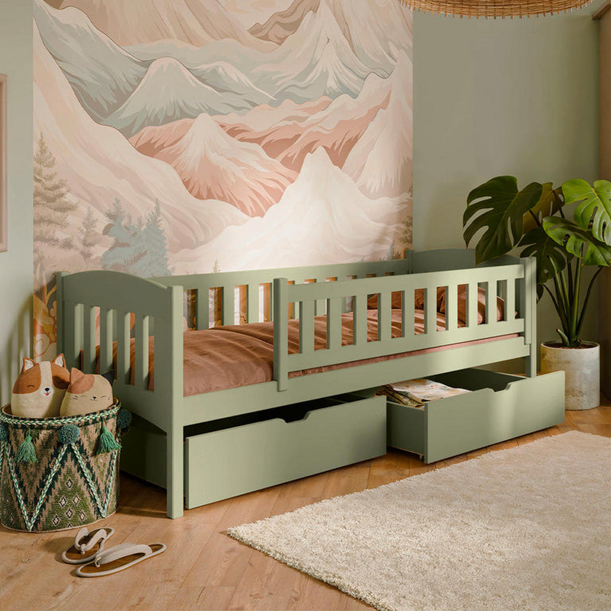 BETT 90/200 Samuel Olive - Grün, Holzwerkstoff (90/200cm) - Petits-meubles