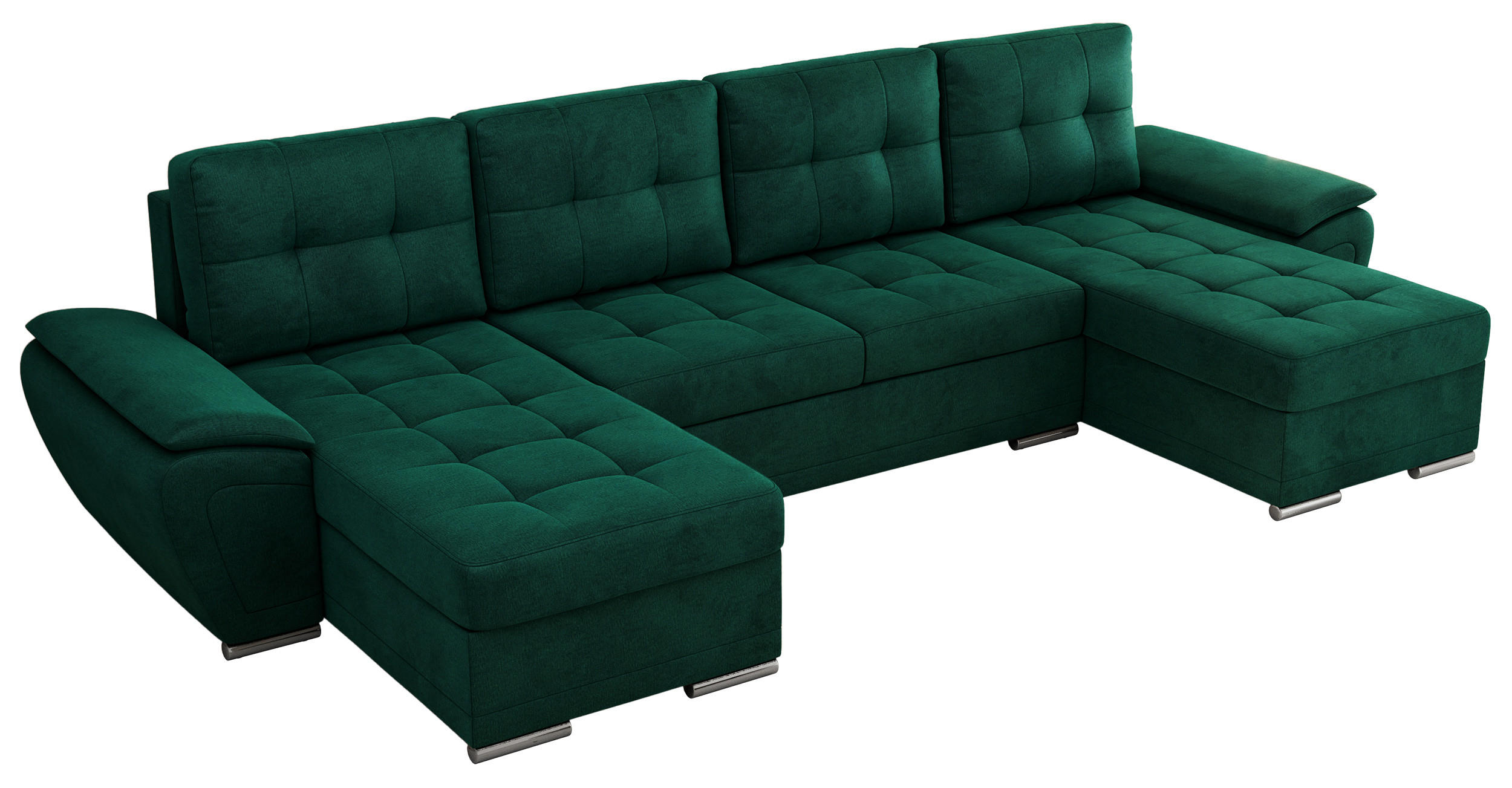 WOHNLANDSCHAFT UMBRIA U Dunkelgrün Velvet - Dunkelgrün/Grau, Textil/Metall (336/85/157cm) - MKS