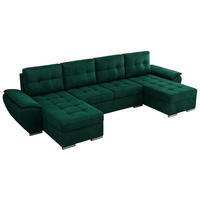 WOHNLANDSCHAFT UMBRIA U Dunkelgrün Velvet - Dunkelgrün/Grau, Textil/Metall (336/85/157cm) - MKS