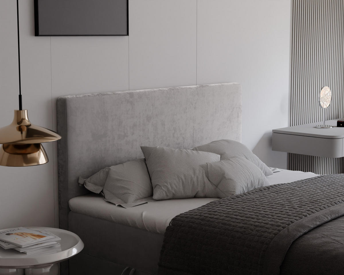 BOXBETT GIULIA 160/200 cm mit Matratze und Topper, Grau - Grau, Textil (160/200cm) - Idohome