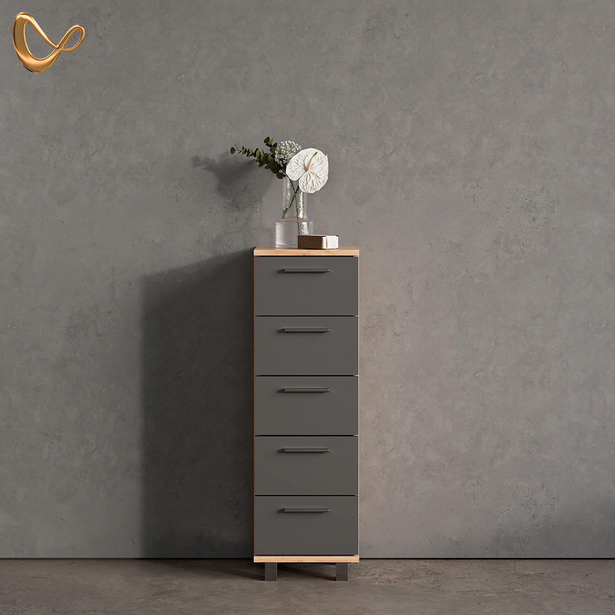 BADSCHRANK Eisak Goldkraft Eiche 30 x 95 cm - Honigeiche, Holzwerkstoff (30/95/30cm) - Livinity®