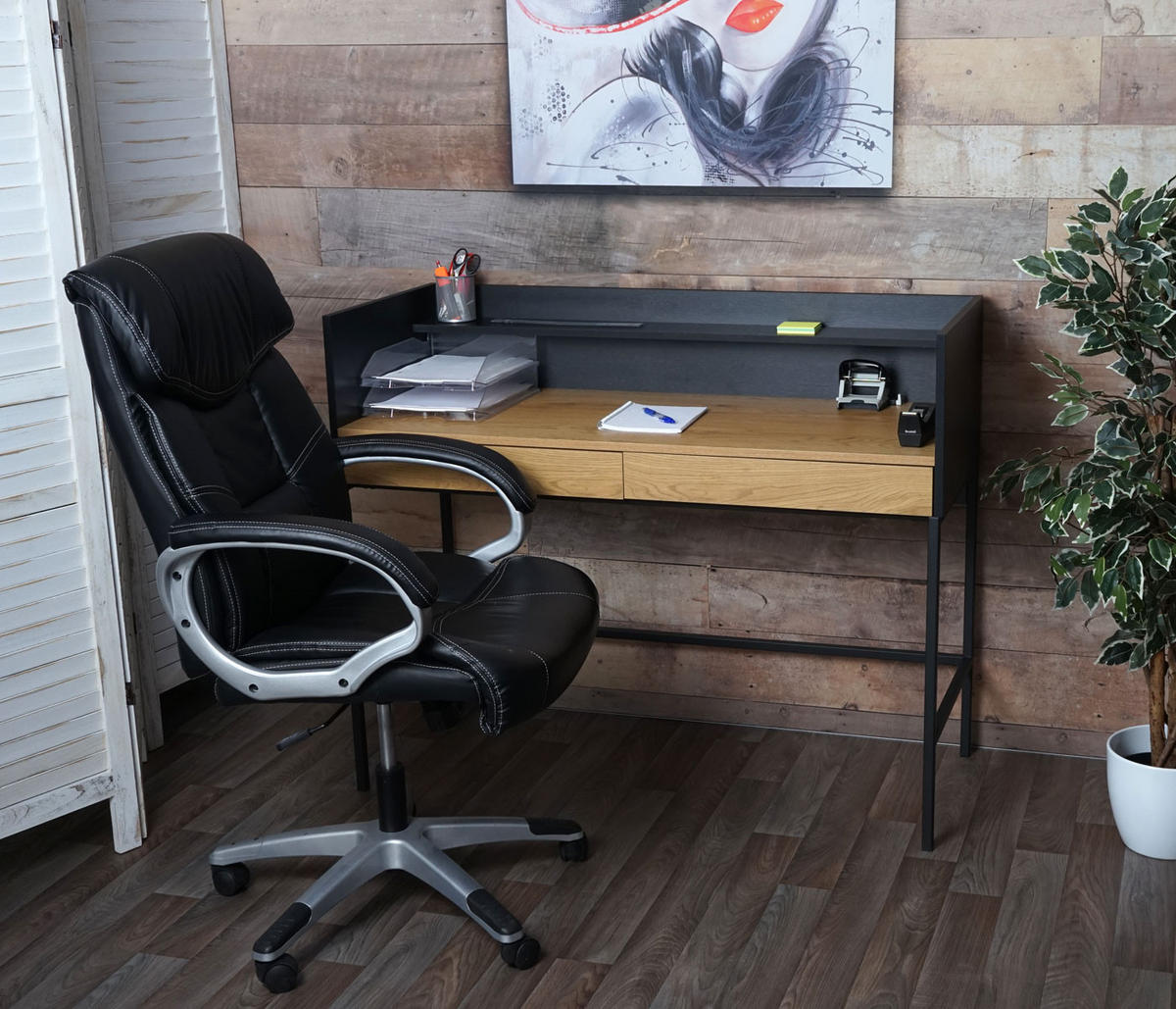 SCHREIBTISCH Schwarz, Braun - Schwarz/Naturfarben, Holz (50/120/99cm) - MCW
