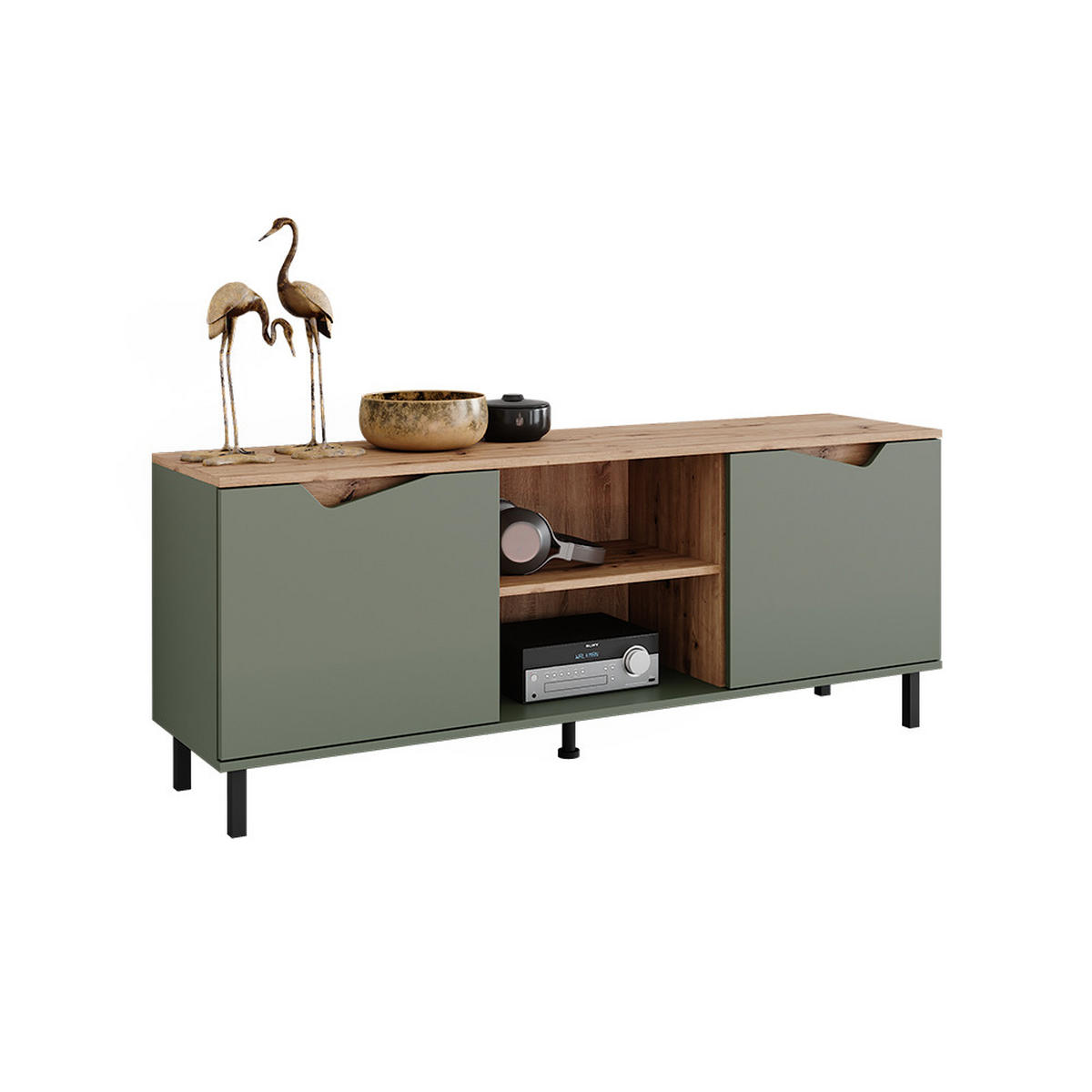 NÍZKÝ NÁBYTEK POD TELEVIZI Marelle Zelená/umělecká - světle šedá/zelená barva, kompozitní dřevo (150/60/38cm) - Vicco
