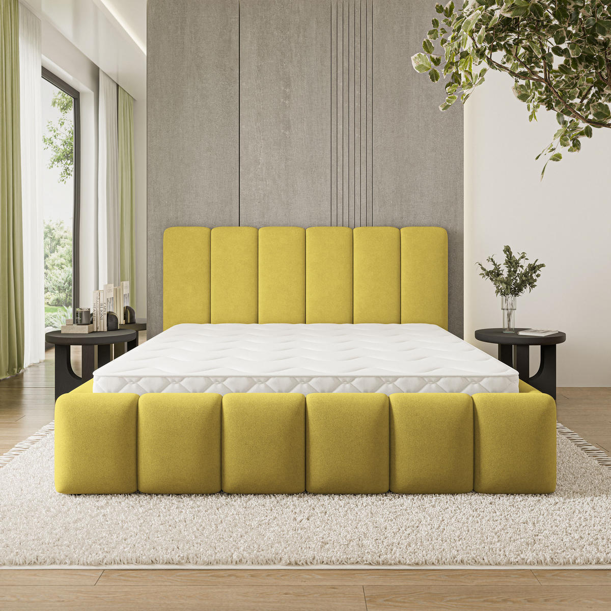 POLSTERBETT ATTORA SR 120x200 cm mit Bettkästen - Gelb - Gelb, Holz (120/200cm) - MASSENO