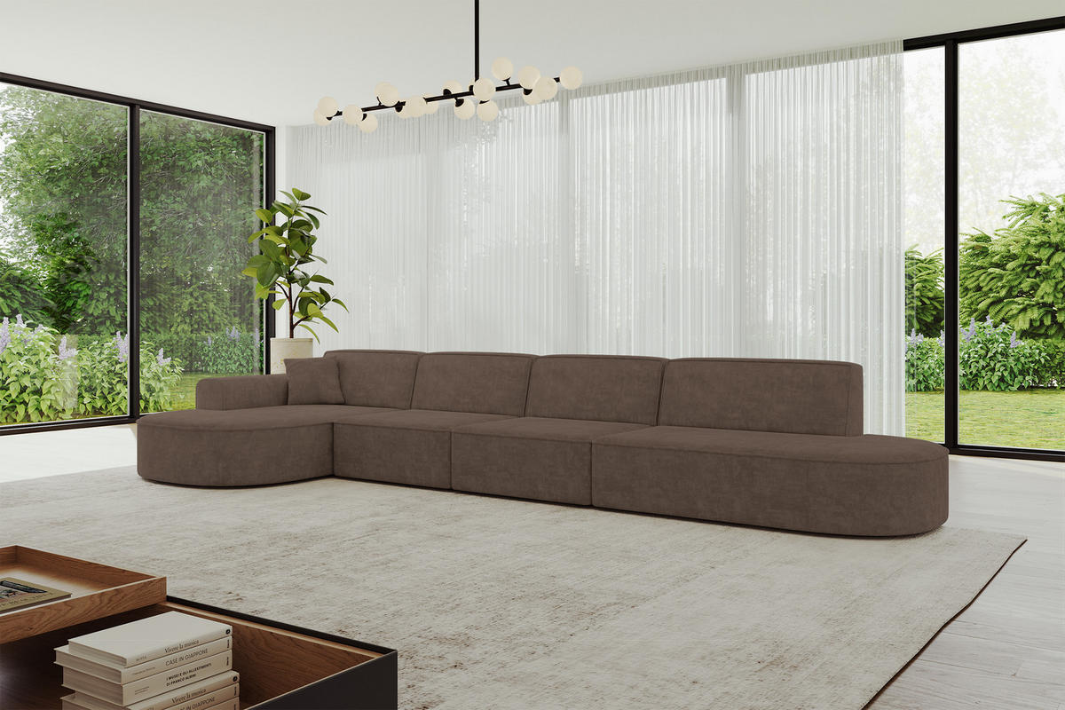 ECKSOFA Ottomane Links MARI-L3 - 413x171x79 cm Braun Velours - Schwarz/Braun, Holzwerkstoff/Kunststoff (413/171cm) - ALTDECOR