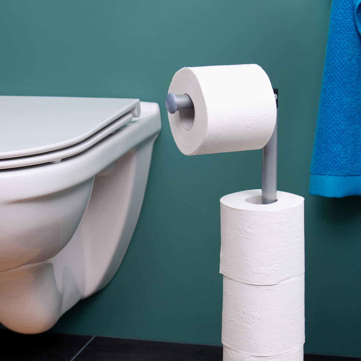 STAND-WC-ROLLENHALTER, grau, Stahl - Grau, Metall (19/55/19cm) - bremermann