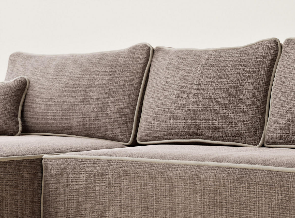 ECKSOFA MIT SCHLAFFUNKTION Modo Beige grau Chenille-Stoff - Links Seite - Beige/Schwarz, Holz/Holzwerkstoff (185/294cm) - Maison de Reve