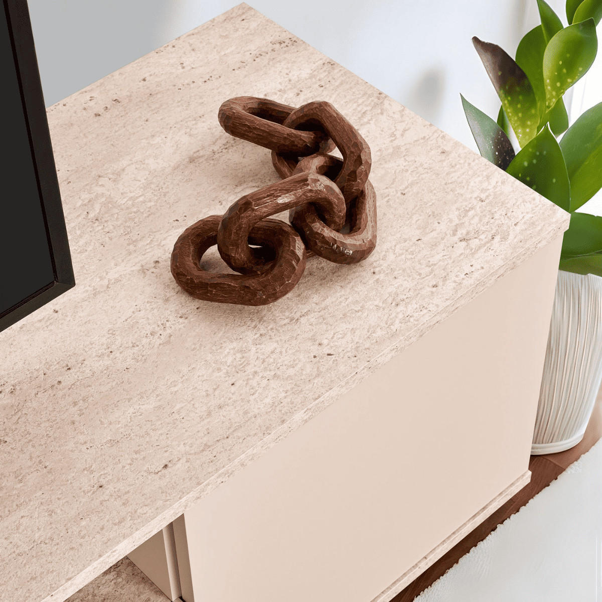 TV furniture with 3 folding doors and 1 niche, L180 cm - Beige, Holzwerkstoff (44.5/44.6/12cm) - Calicosy