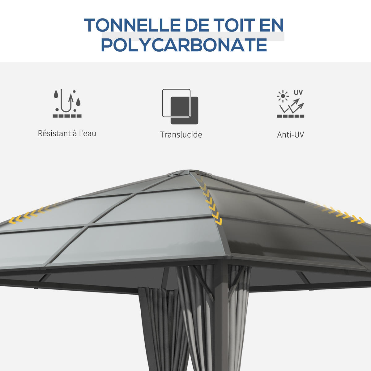 PAVILION MIT POLYCARBONATDACH DE-12584 3x3 m mit Seitenwänden Dunkelgrau - Dunkelgrau, Metall (305/270/305cm) - ComfortXL