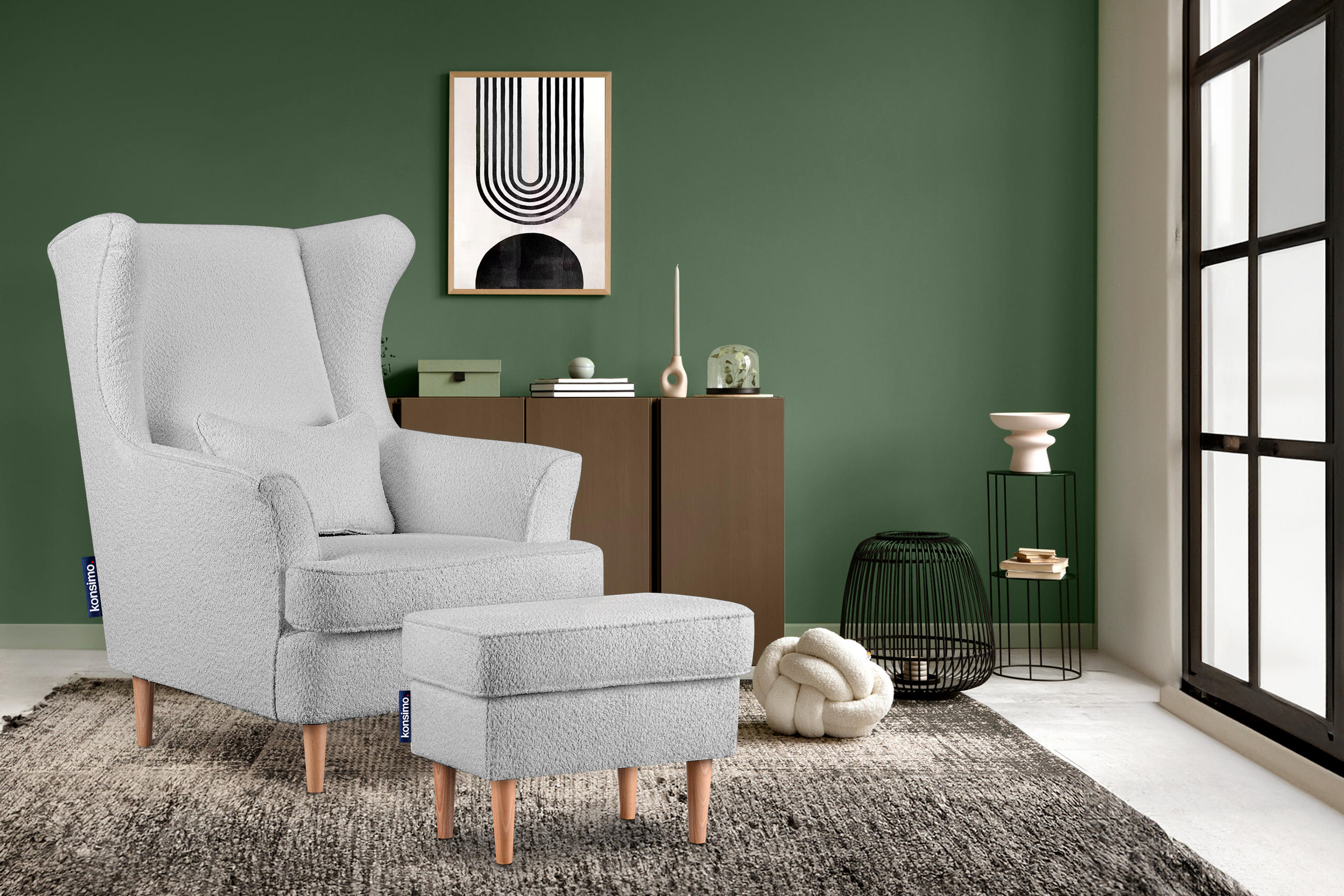 Thumbnail - Konsimo® Ohrensessel, Hellgrau, Textil, 82x108x80 cm, Wohnzimmer, Sessel, Ohrensessel