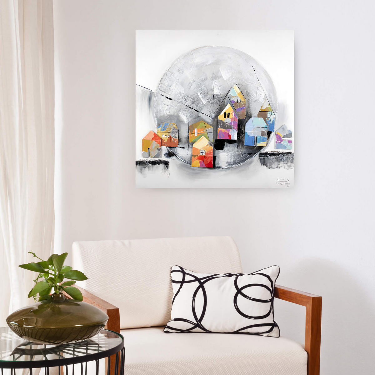 OLEJOMAĽBA 80/80 cm, Mesto a architektúra - sivá, drevo/textil (80/80cm) - KUNSTLOFT
