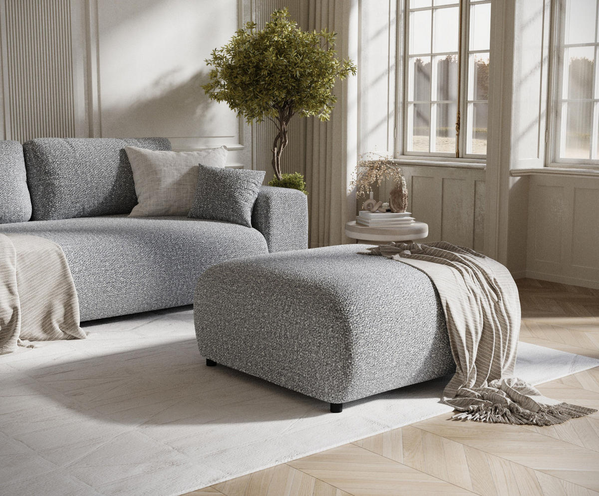 POUF S Zanzibar Grau Plüschstoff - Schwarz/Grau, Holz/Holzwerkstoff (88/37/88cm) - Maison de Reve