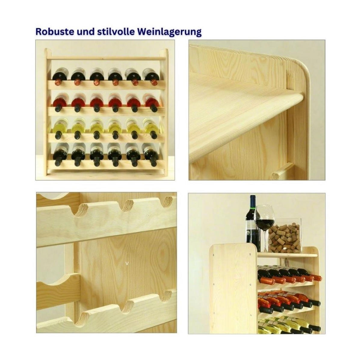 WEINREGAL Pinotwine C 36x44x26,5 cm 12 Flaschen Massives Kiefernholz Natur Unbehandelt - Naturfarben, Holz (44/36/26.5cm) - PROREGAL