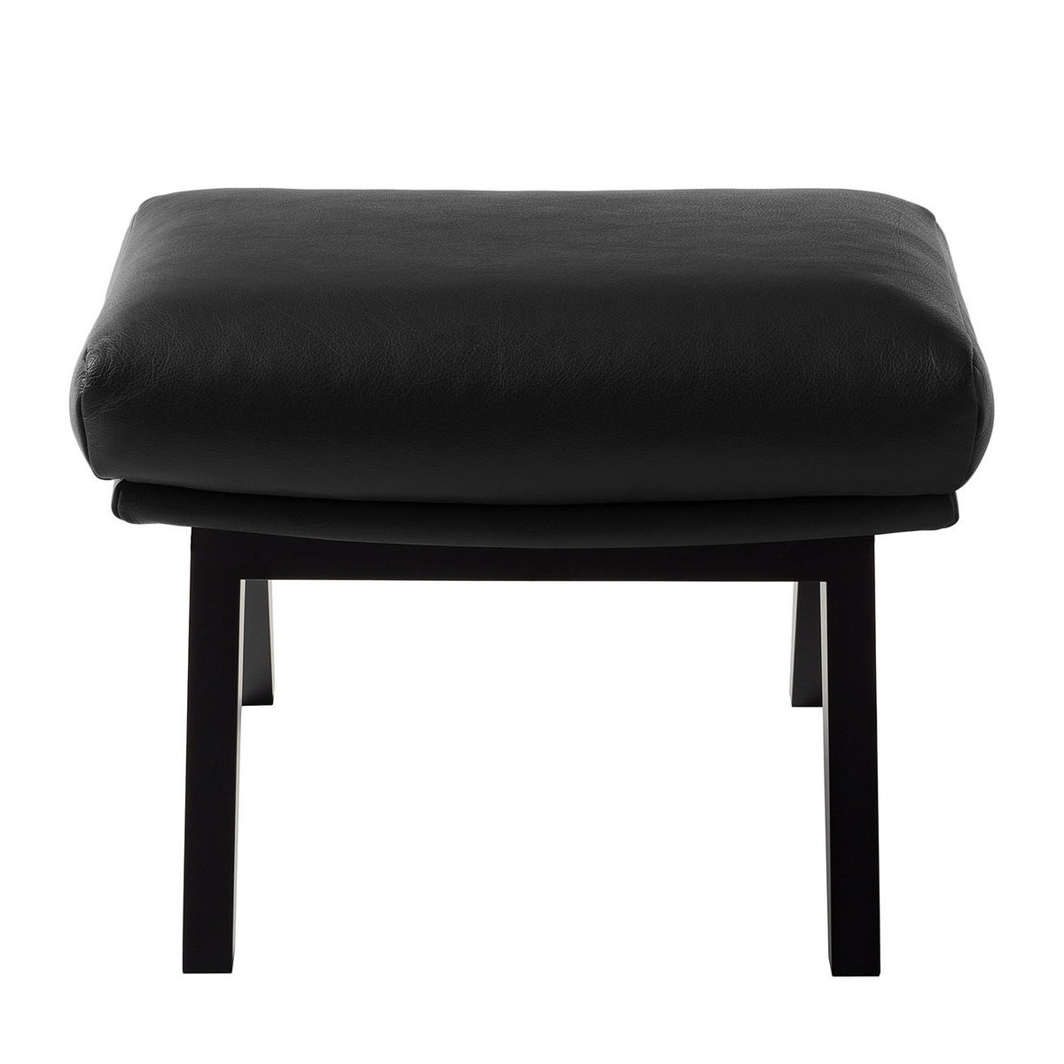 HOCKER mit Holzfüßen - Schwarz, Leder/Birkenholz (54/41/41cm) - home24