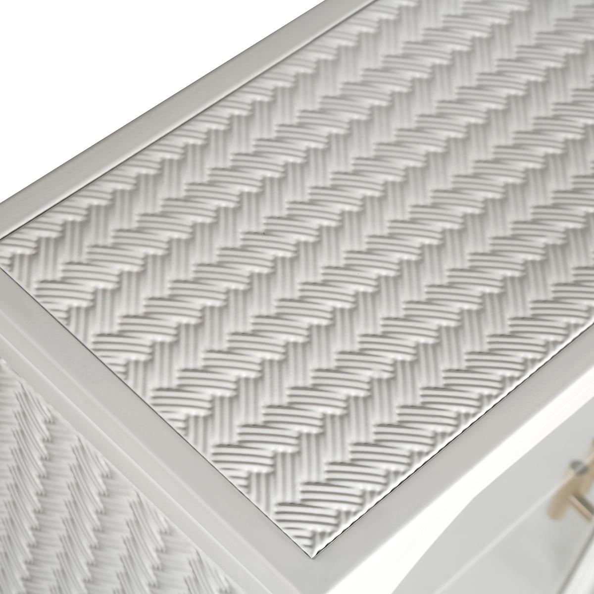 KÜCHENOBERSCHRANK 70x23x60 cm Weiß aus Metall & Sicherheitsglas mit gewebtem Design & 3 Ablagen - Weiß, Glas (70/60/23cm) - Modfu