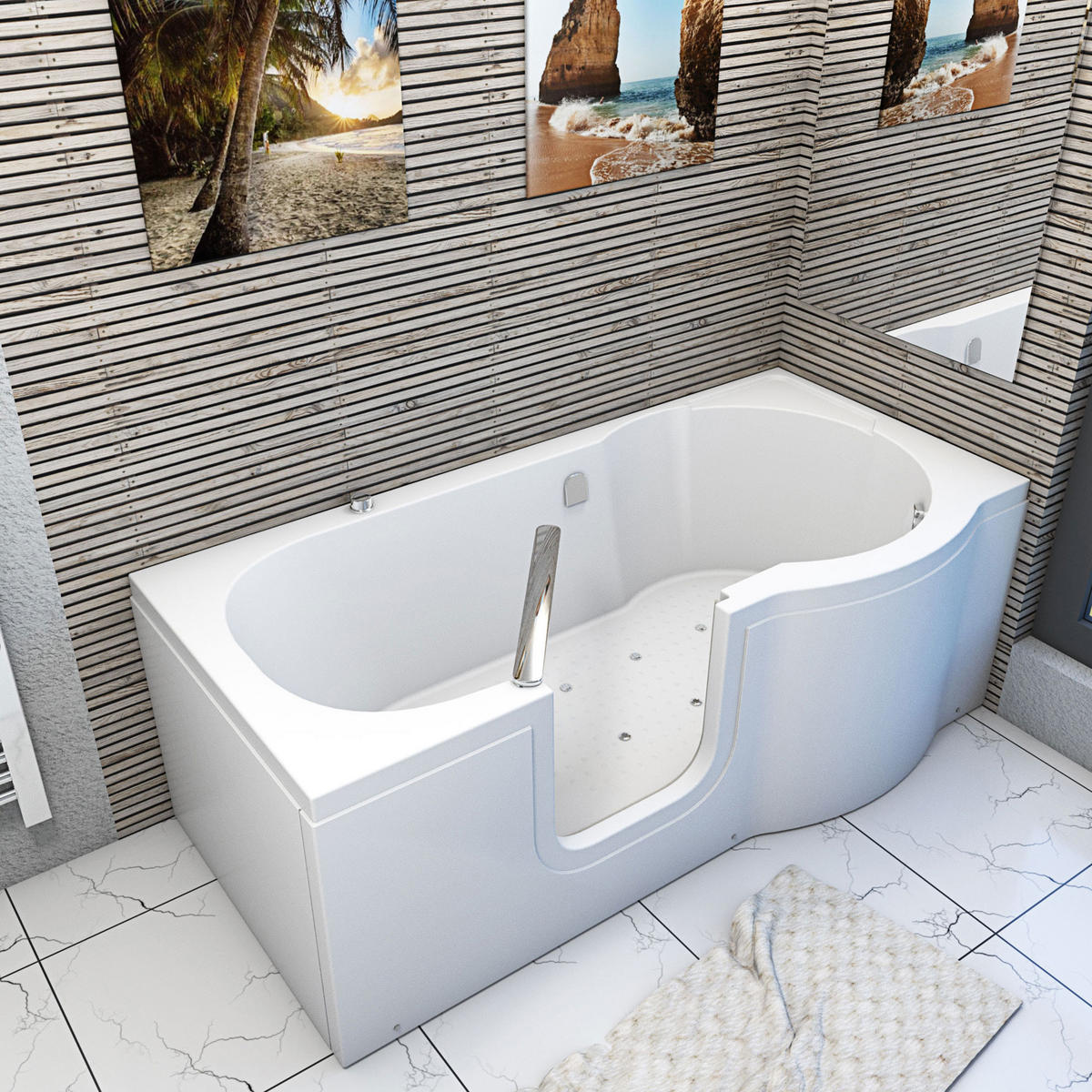 SENIORENWANNE S12-AIR-L Weiß - Weiß, Glas/Kunststoff (85/60/170cm) - AcquaVapore by Sandra Jentho