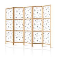 PARAVENT Japanischer 5-tlg 225x172 cm Flugzeuge Und Fallschirme - Weiß, Holz/Textil (225/172/3cm) - Muralo