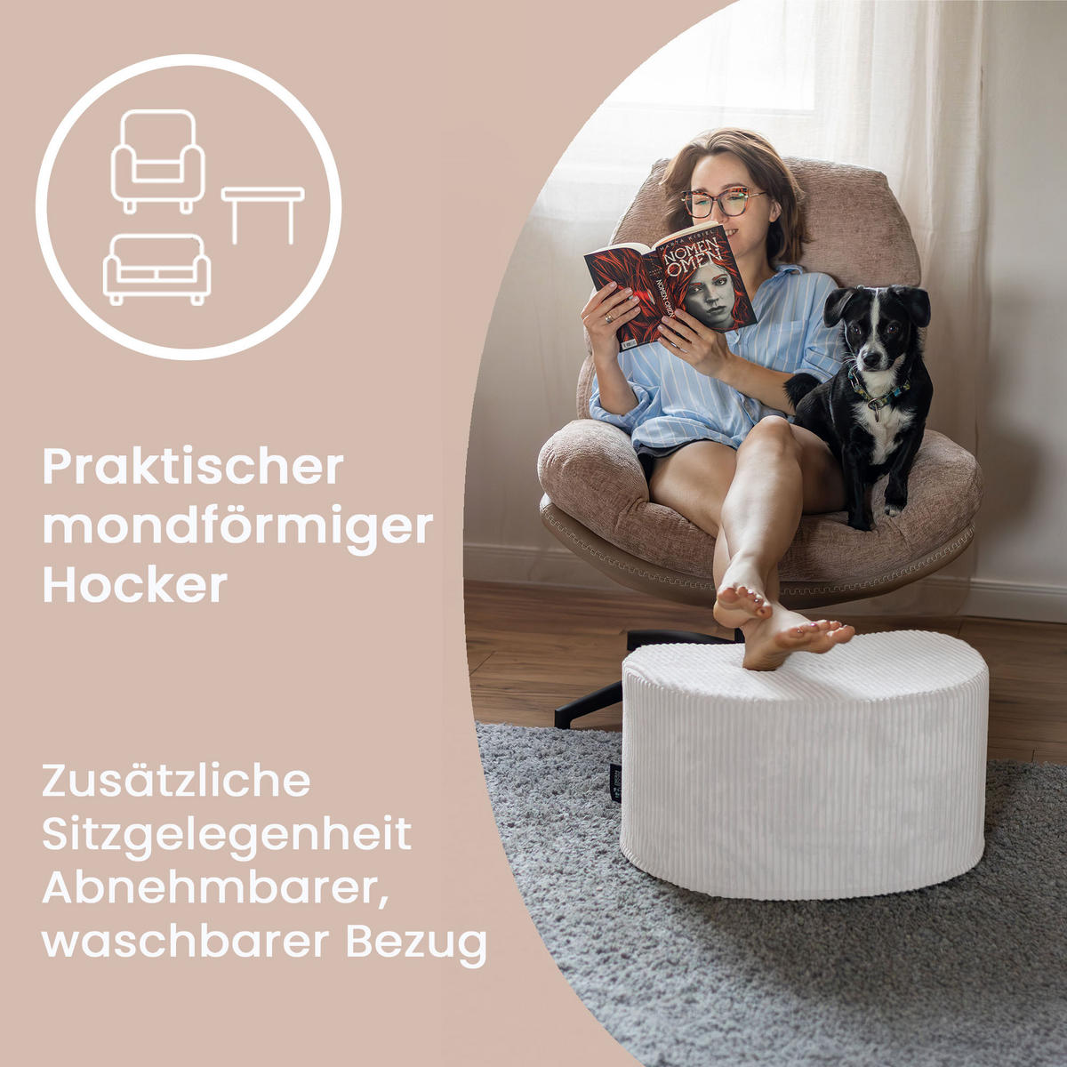 SITZSACK Halbmond 54/36/35 cm, weicher Cord 420 g/m², Hellgrau - Hellgrau, Textil (36/35/54cm) - Dreamroots