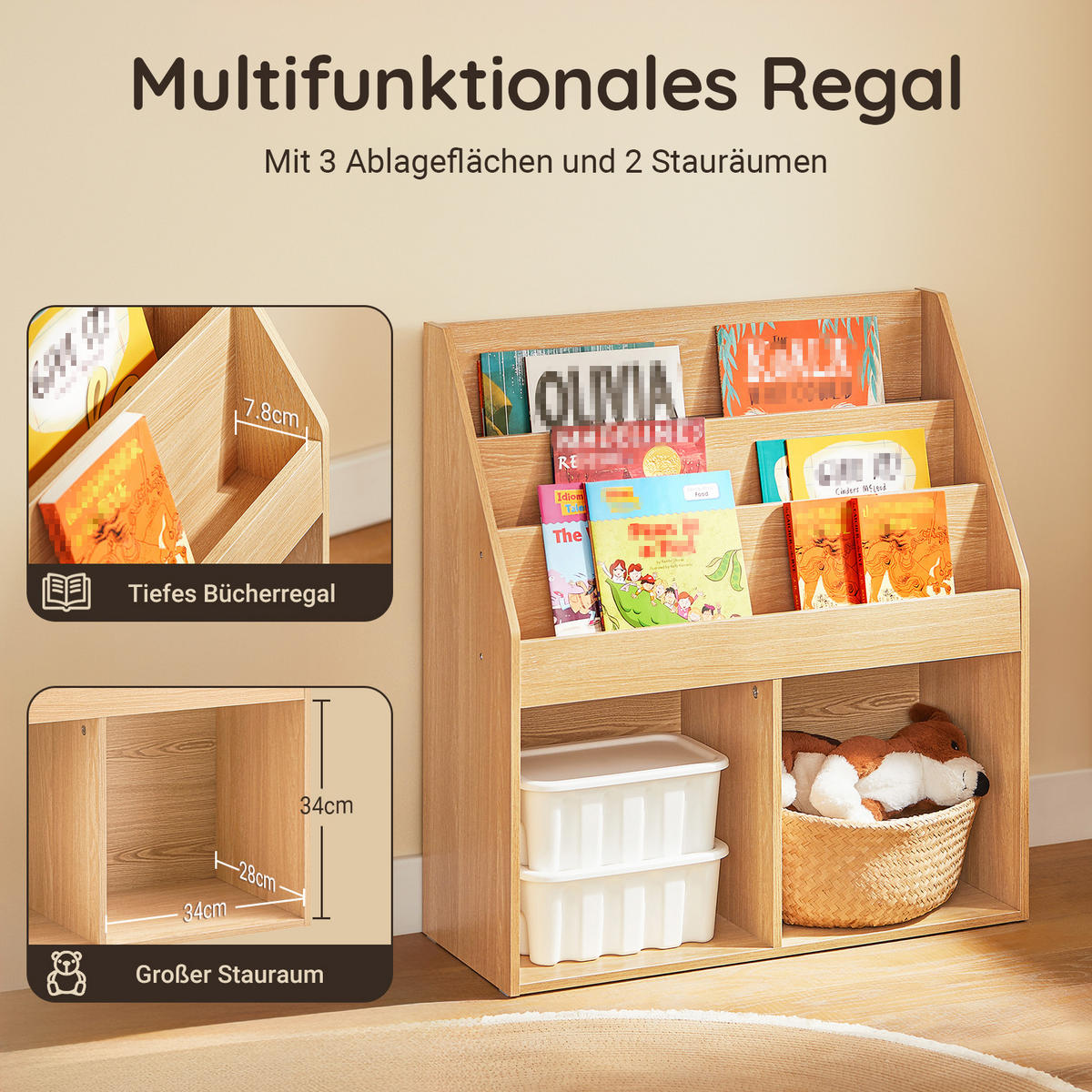 KINDERREGAL Natur - Naturfarben, Holzwerkstoff (73/80/30cm) - SoBuy