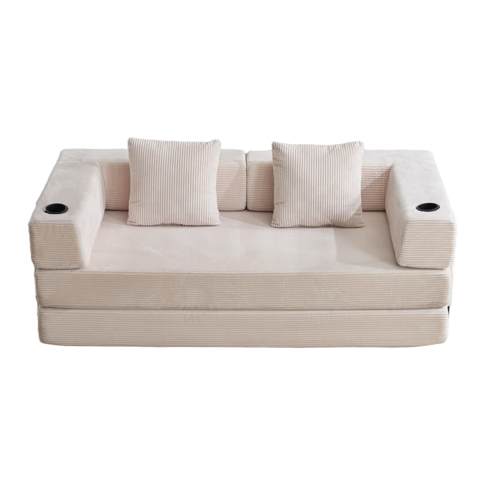 SCHLAFSOFA DE-33515 faltbar mit Becherhalter Weiß - Weiß, Textil (185/60/92.5cm) - ComfortXL