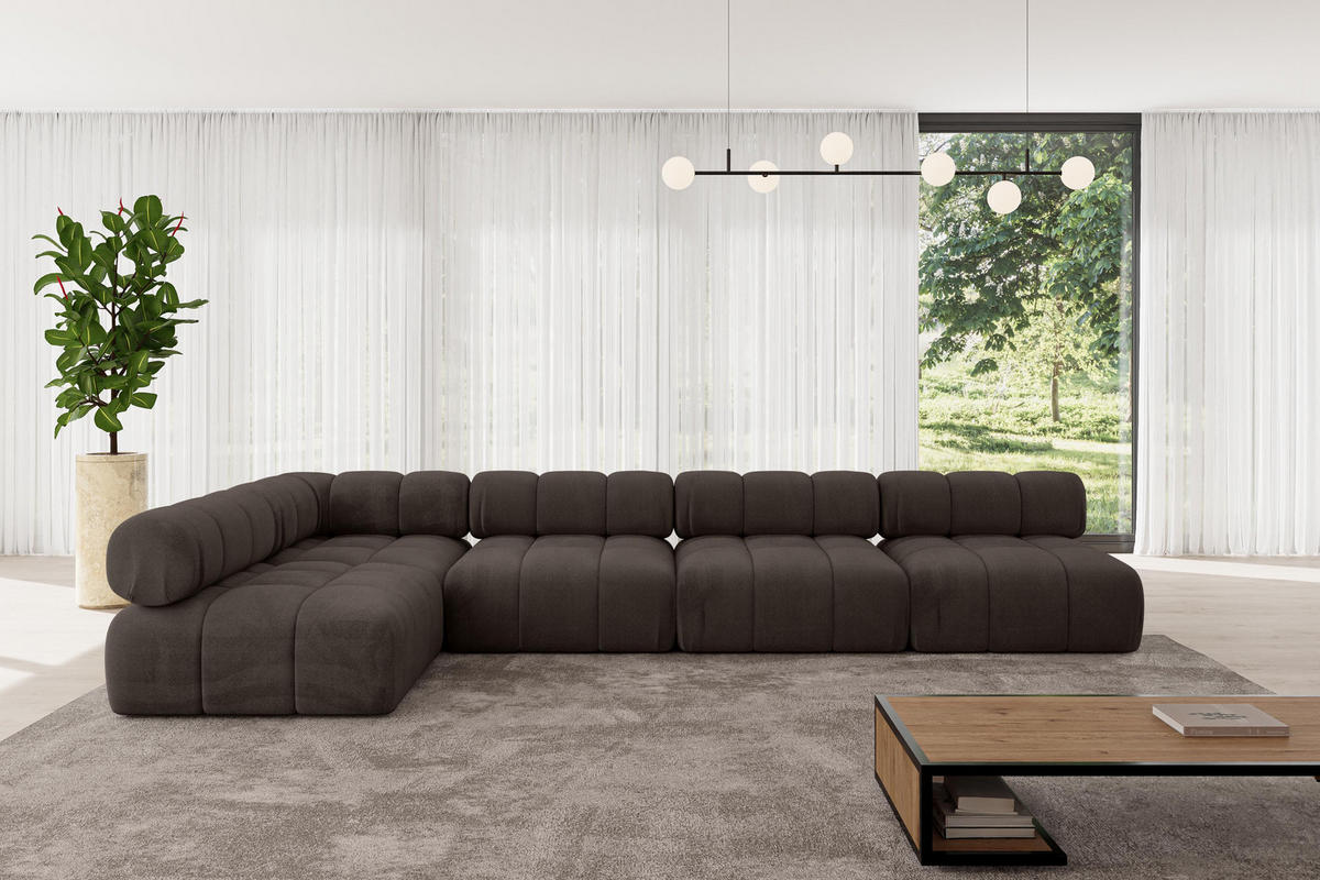 ECKSOFA modulares Sofa Samaro-L3 - 380x190x70 cm Braun Velours - Braun, Holzwerkstoff/Textil (380/190cm) - ALTDECOR