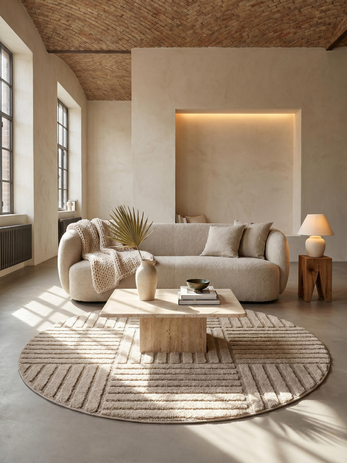 TEPPICH Hochflor RIGI in Beige, mit Cord-Streifen-Patchwork, Ø 160 cm - Beige, Textil (160/160cm) - KADIMA DESIGN