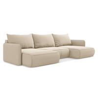 WOHNLANDSCHAFT Samt Stoff Beige - Beige/Creme, Kunststoff/Textil (290/86/148cm) - Makamii