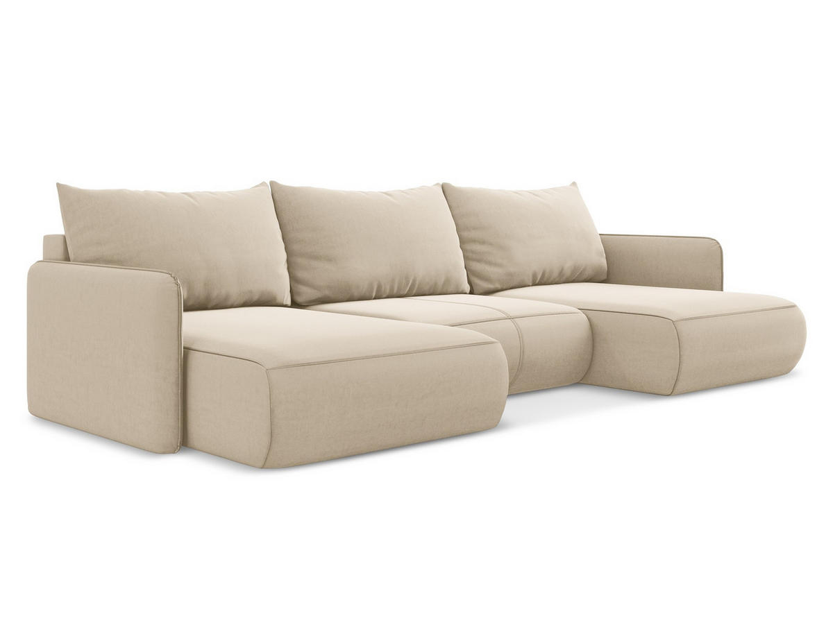 WOHNLANDSCHAFT Samt Stoff Beige - Beige/Creme, Kunststoff/Textil (290/86/148cm) - Makamii
