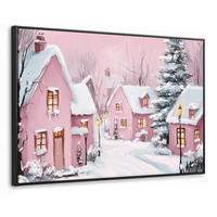 LEINWAND Bilder mit Rahmen - Weihnachtsdorf - Rosa - Winter - Schnee - Häuser - 120x80 - Altrosa, Textil (120/80cm) - MuchoWow