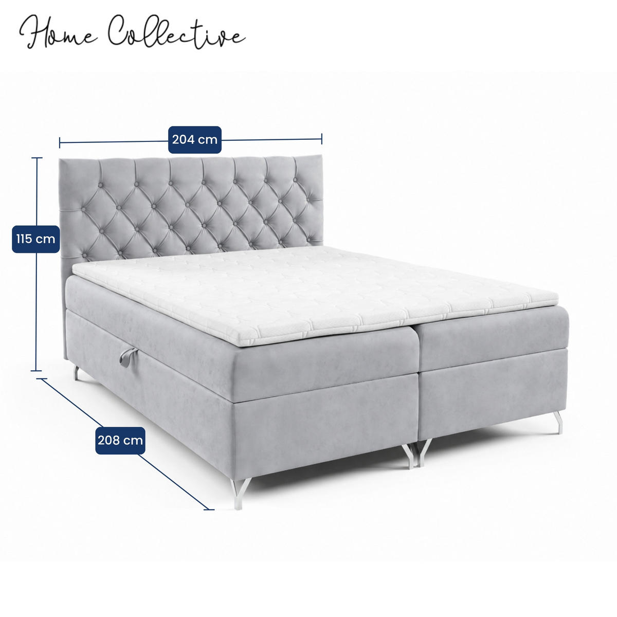 BOXBETT mit Stauraum und Topper Stahlgrau 200x200 cm - Grau, Textil (200/200cm) - Home Collective